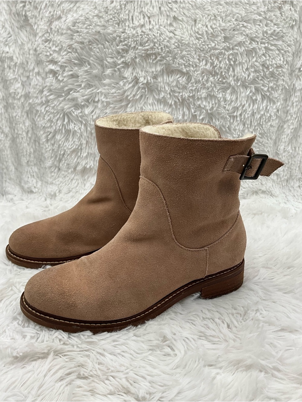 Kelsi Dagger Brooklyn Boots Size 8 Taupe Suede Shearling-lined Suede Ankle Boots